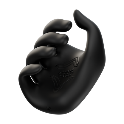 Black silicone hand-shaped male masturbator on transparent background
