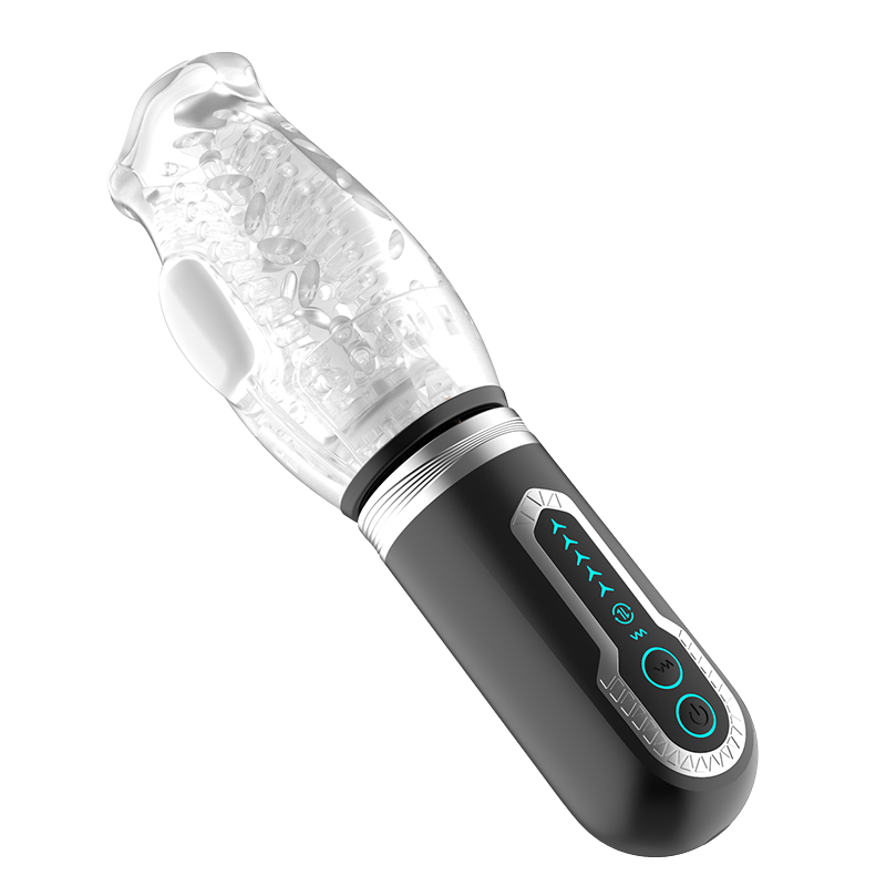 Black male masturbator with silicone sleeve on transparent background