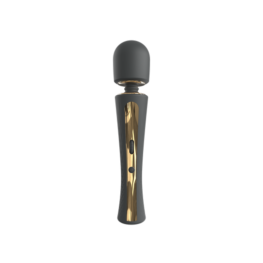 Black with gold accent wand vibrator on a transparent background