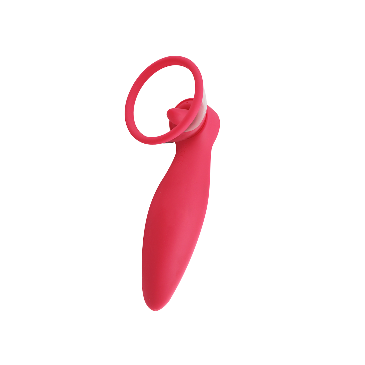 Pink handheld clit-sucking vibrator on transparent background